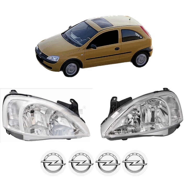 Set Faruri Stanga Dreapta Fata OPEL CORSA C (X01) din 2000-2009, Auto, TYC, 4x Stickere auto cu OPEL