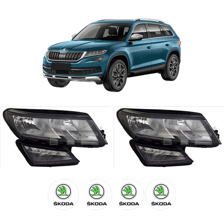 Set Faruri Stanga Dreapta Fata SKODA KODIAQ I (NS6, NS7, NV7) din 2016-2021, Auto, TYC, 4x Stickere auto cu SKODA