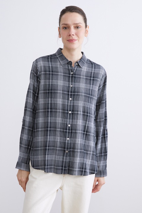 LC WAIKIKI, Camasa cu model in carouri si guler clasic, Alb/Negru