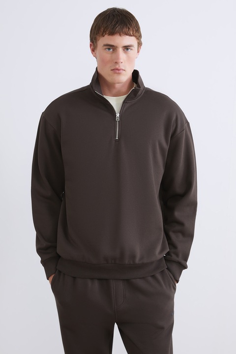 LC WAIKIKI, Bluza lejera de trening cu fermoar scurt, Maro inchis, S