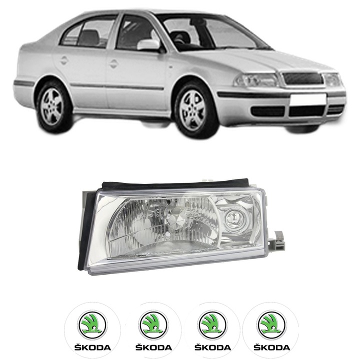 Far Stanga Fata SKODA OCTAVIA I (1U2) din 1996-2010, Auto, DEPO, 4x Stickere auto cu SKODA