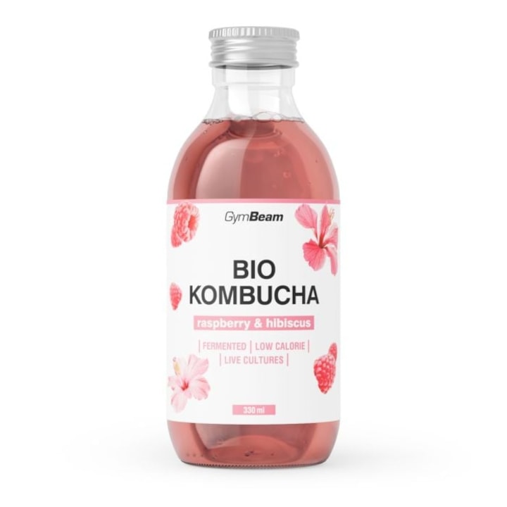 Kombucha BIO, GymBeam, 12 x 330 ml, zmeura & hibiscus