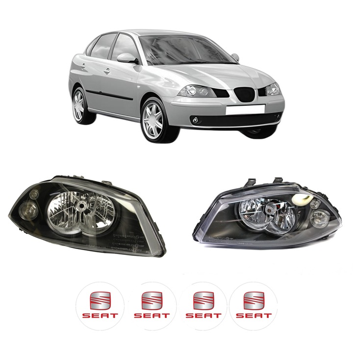 Set Faruri Stanga Dreapta Fata SEAT CORDOBA (6L2) din 2002-2009, Auto, DEPO, 4x Stickere auto cu SEAT