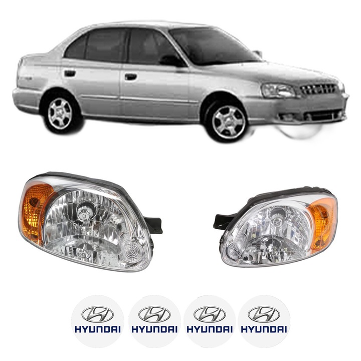 Set Faruri Stanga Dreapta Fata HYUNDAI ACCENT II Saloon (LC) din 1999-2006, Auto, TYC, 4x Stickere auto cu HYUNDAI