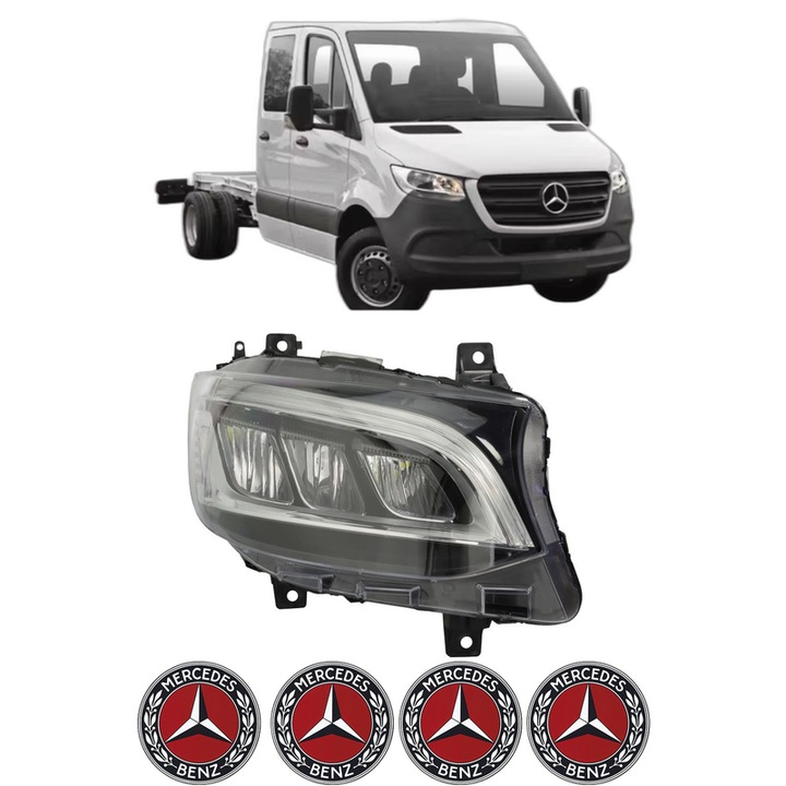 Far Dreapta Fata MERCEDES-BENZ SPRINTER 4-t Platform/Chassis (B907, B910) din 2018-2021, Auto, TYC, 4x Stickere auto cu MERCEDES-BENZ