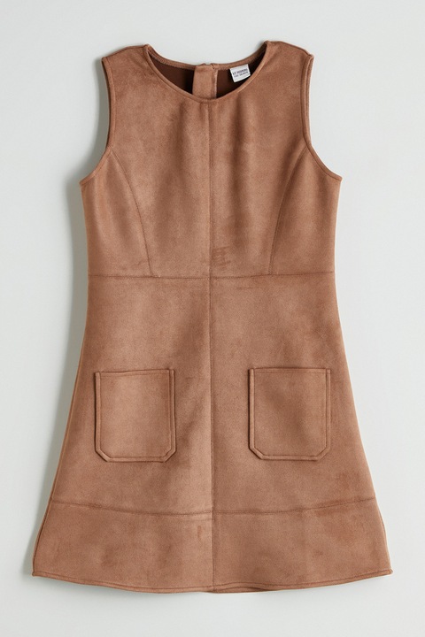 LC WAIKIKI, Rochie fara maneci din piele intoarsa ecologica, Caramel, 152-158 CM