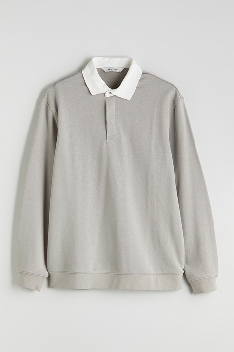LC WAIKIKI, Bluza cu guler polo contrastant, Alb murdar/Grej, S