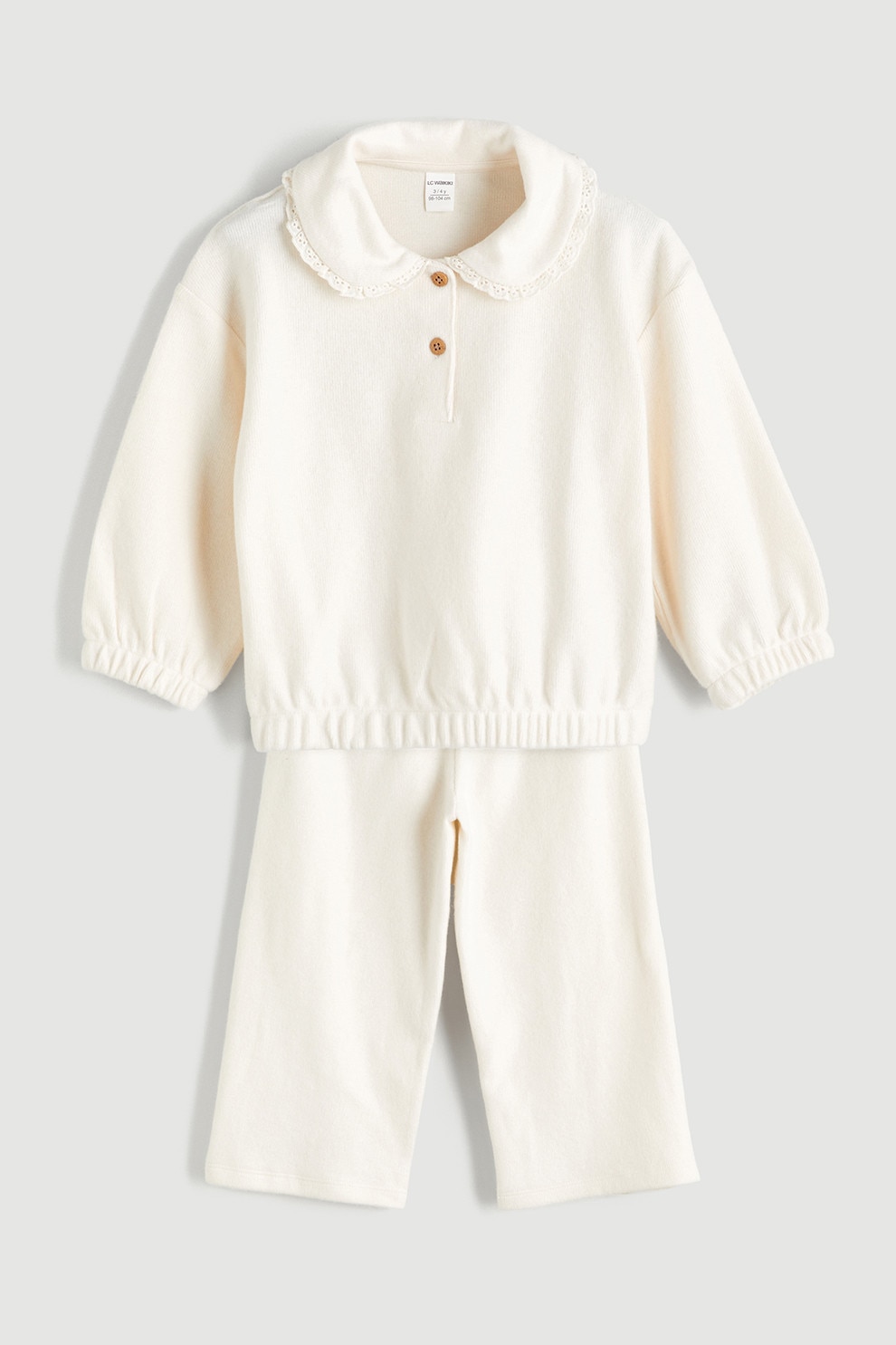 LC WAIKIKI, Set de pantaloni si bluza cu guler Peter-Pan, Alb fildes, 116-122 CM