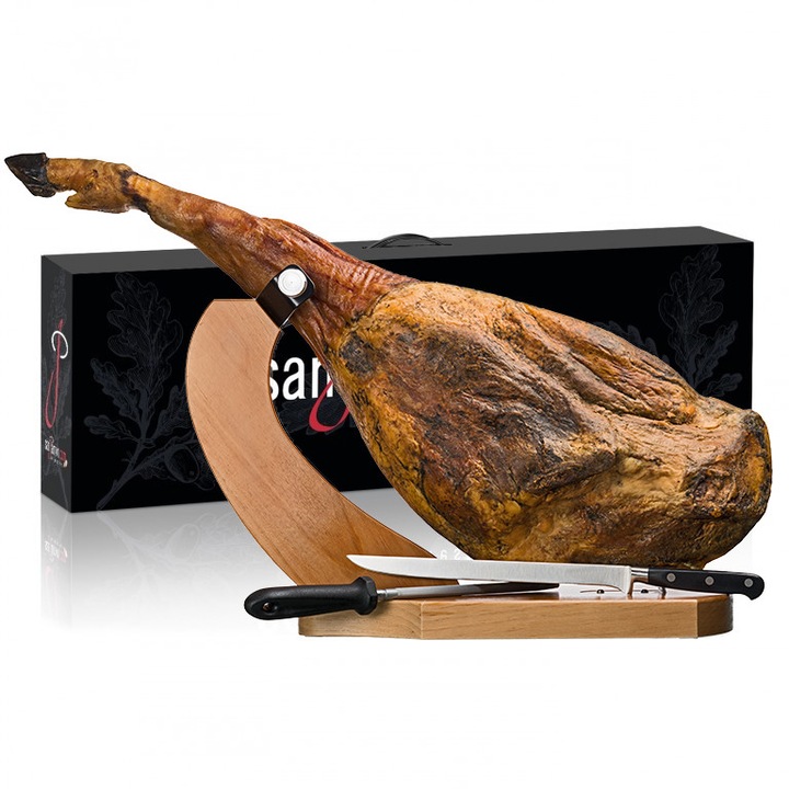 Pachet Cadou Jamón Duroc "GRAN RESERVA" JS 7,9Kg + Suport din lemn + Cutit Profesional Puño Virola