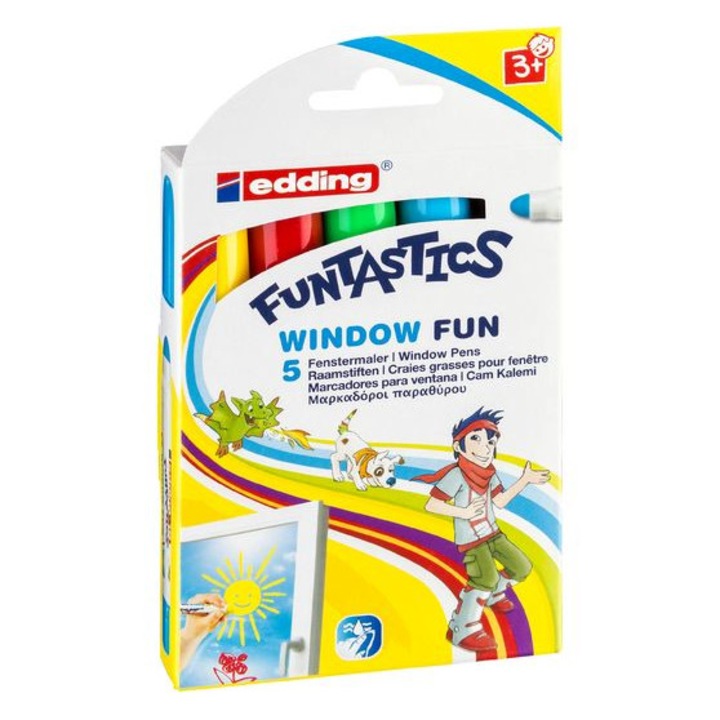 Флумастер за стъкло, Funtastic Window Fun, 5 бр, водна основа