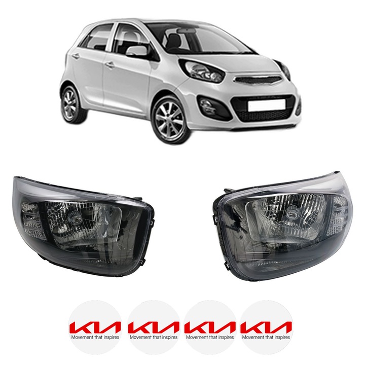 Set Faruri Stanga Dreapta Fata KIA PICANTO II (TA) din 2011-2017, Auto, TYC, 4x Stickere auto cu KIA