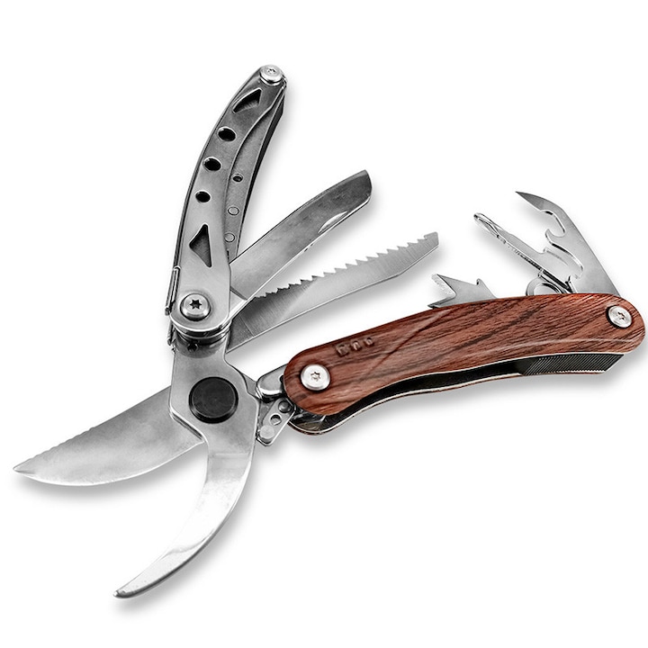 Foarfeci Multifunctionala 9 in 1 Profesionala - Unelta Pliabila si Portabila cu Taietoare, Ideala pentru Gradinarit, Camping, Pescuit, Vanatoare si Supravietuire