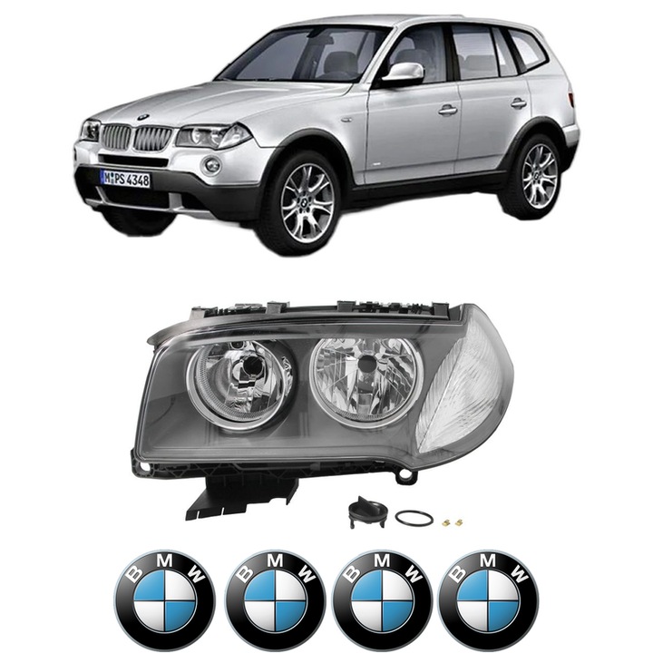 Far Stanga Fata Bmw Seria X3 (E83) din 2003-2011, Auto, DEPO, 4x Stickere auto cu BMW