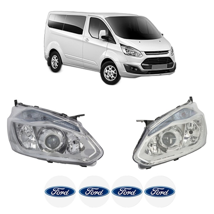 Set Faruri Stanga Dreapta Fata FORD TRANSIT CUSTOM V362 Bus (F3) din 2012-2023, Auto, TYC, 4x Stickere auto cu FORD