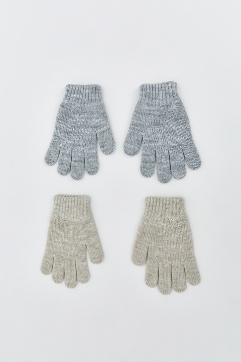 LC WAIKIKI, Set de manusi tricotate fin cu model uni - 2 perechi, Gri melange, 14-16 CM