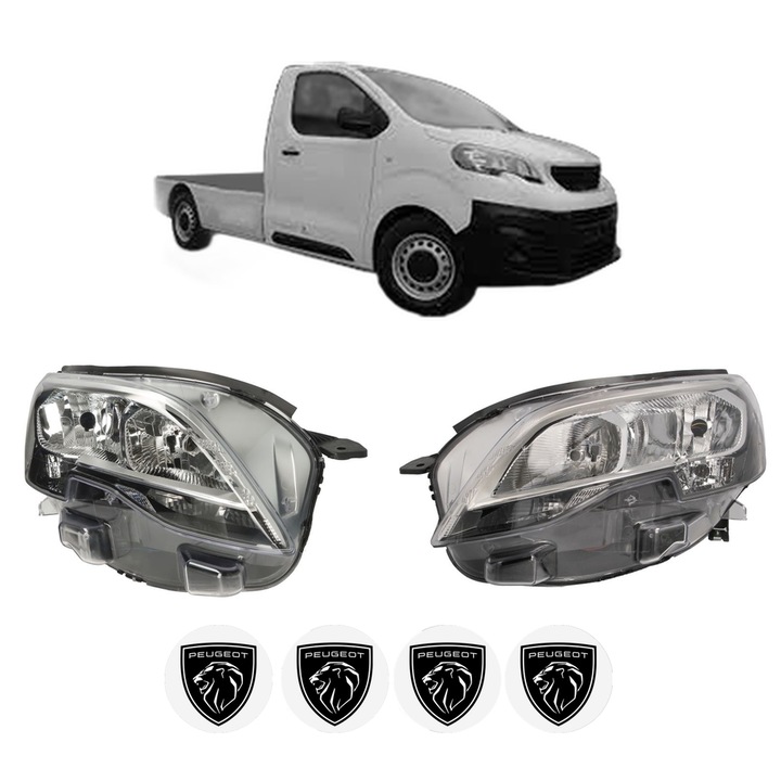 Set Faruri Stanga Dreapta Fata PEUGEOT EXPERT Platform/Chassis (V_) din 2016-2023, Auto, DEPO, 4x Stickere auto cu PEUGEOT