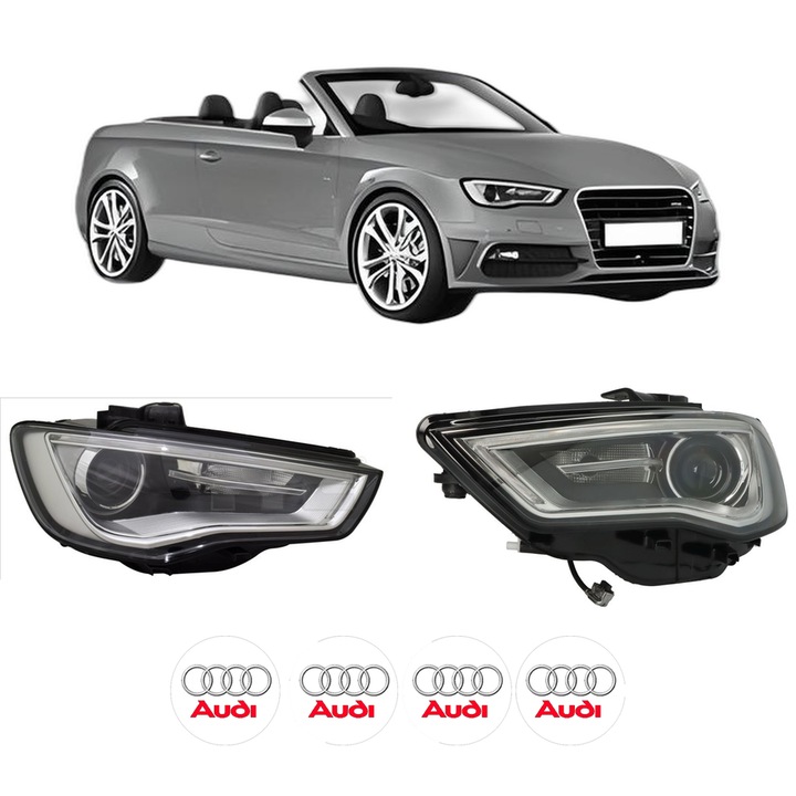 Set Faruri Stanga Dreapta Fata AUDI A3 Convertible (8V7, 8VE) din 2013-2020, Auto, TYC, 4x Stickere auto cu AUDI