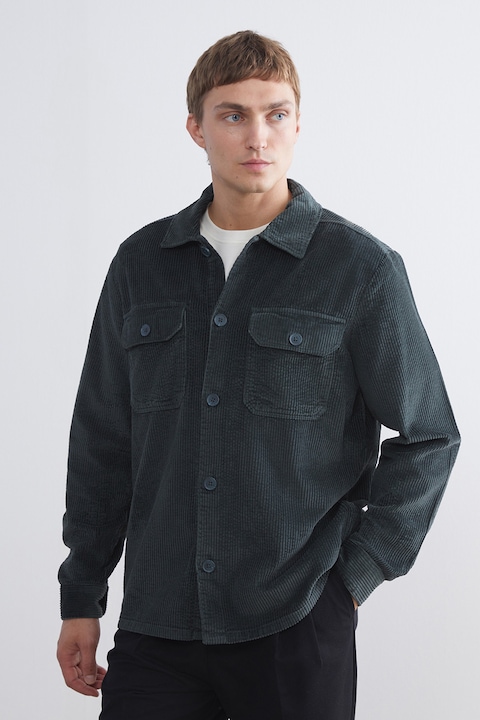 LC WAIKIKI, Jacheta-camasa din reiat cu buzunare pe piept, Gri inchis