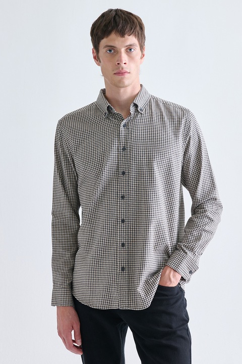 LC WAIKIKI, Camasa din amestec de bumbac cu model gingham, Alb fildes/Albastru prafuit