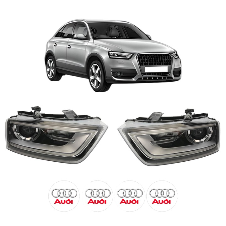 Set Faruri Stanga Dreapta Fata AUDI Q3 (8UB, 8UG) din 2011-2018, Auto, DEPO, 4x Stickere auto cu AUDI