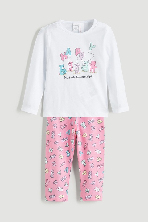 LC WAIKIKI, Pijama lunga cu model, Roz deschis/Alb optic