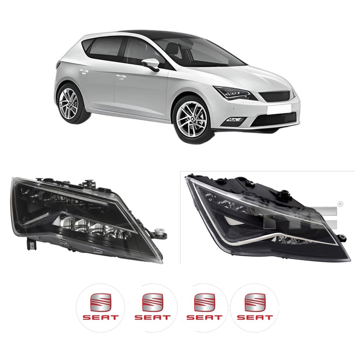 Set Faruri Stanga Dreapta Fata SEAT LEON (5F1) din 2012-2020, Auto, TYC, 4x Stickere auto cu SEAT