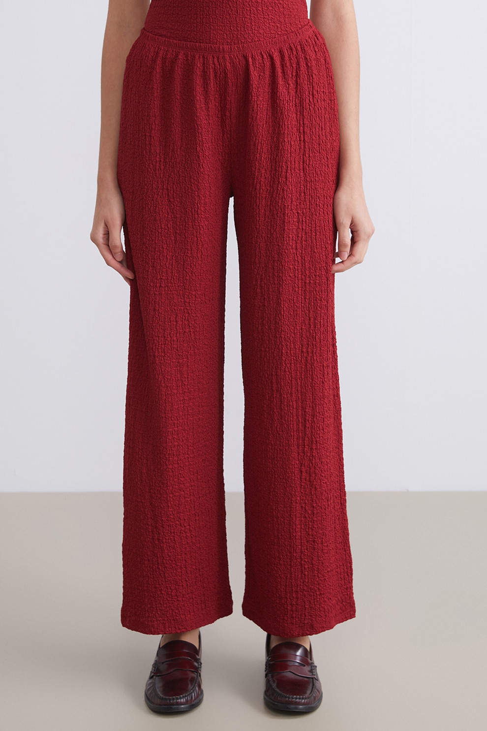 LC WAIKIKI, Pantaloni texturati cu croiala ampla, Rosu vermillion, S