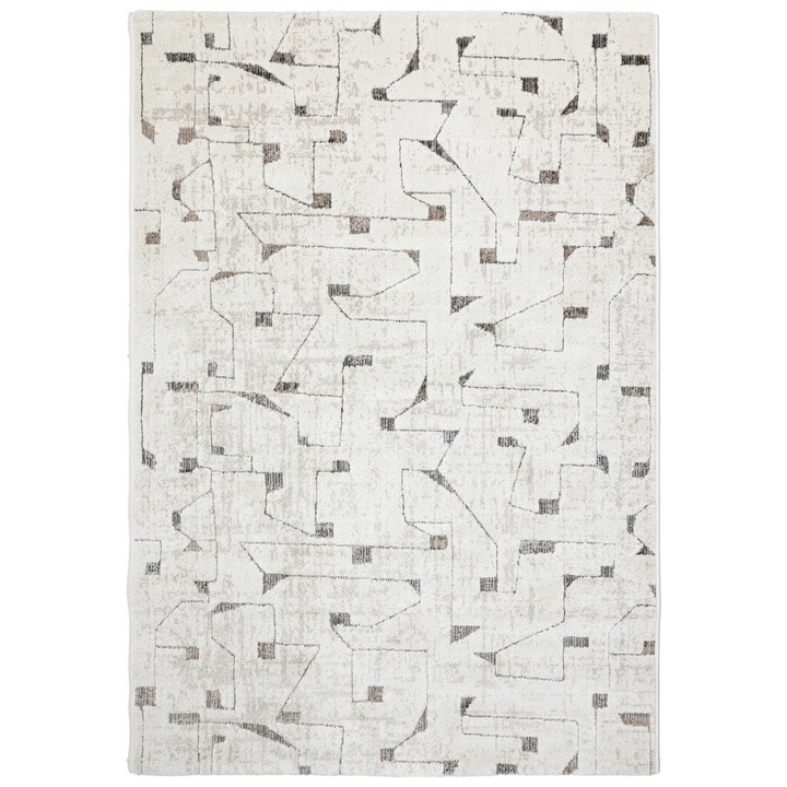 Covor, e-floor, Avino, 200 x 300 cm, Crem, Abstract, Pufos Si Gros, Pentru Camera De Zi, Certificat Oeko-Tex, Compatibil Cu Incalzirea Prin Pardoseala, Fir Scurt, Usor De Curatat, Dreptunghi, Polipropilena, Poliester