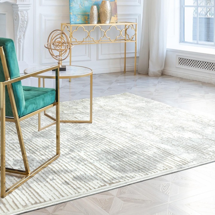 Covor Pentru Camera De Zi, e-floor, Milo, 200 x 300 cm, Bej, Abstract, Covor Pentru Dormitor Sau Birou, Cu Fire Dense Si Moi, Cu Fibre Subtil Stralucitoare, Certificat Oeko-Tex, Compatibil Cu Incalzirea Prin Pardoseala, Fir Scurt, Dreptunghi, Poliester
