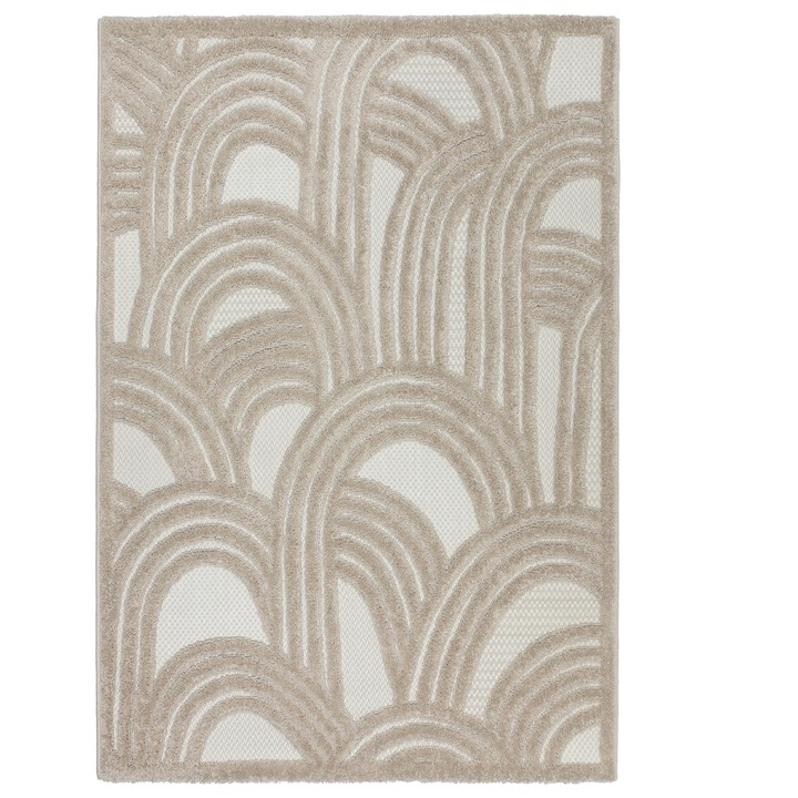 Covor, e-floor, Cora, 200 x 300 cm, Bej, Abstract, Pentru Camera De Zi, Cu Fir Dublu Stratificat, Efect 3D, Pentru Interior si Balcoane, Certificat Oeko-Tex, Dreptunghi, Poliester