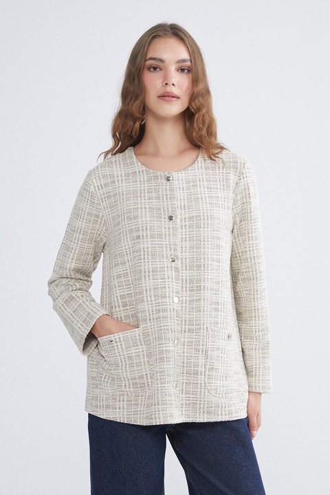 LC WAIKIKI, Cardigan lejer cu model in carouri, Maro taupe/Bej deschis