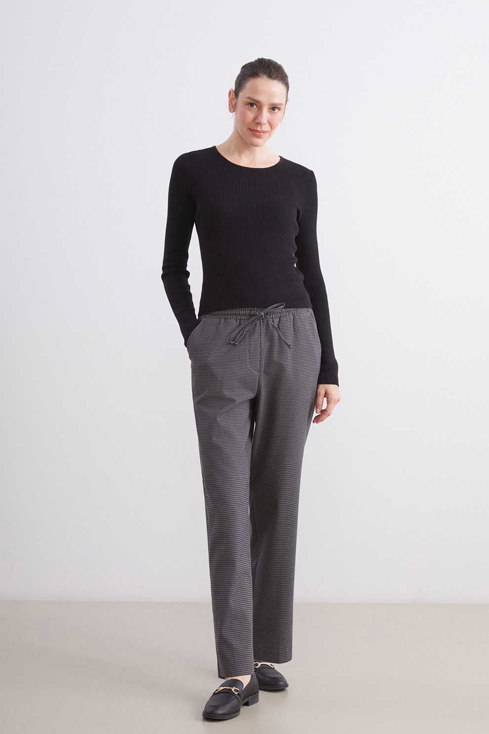 LC WAIKIKI, Pantaloni cu model houndstooth si talie ajustabila
