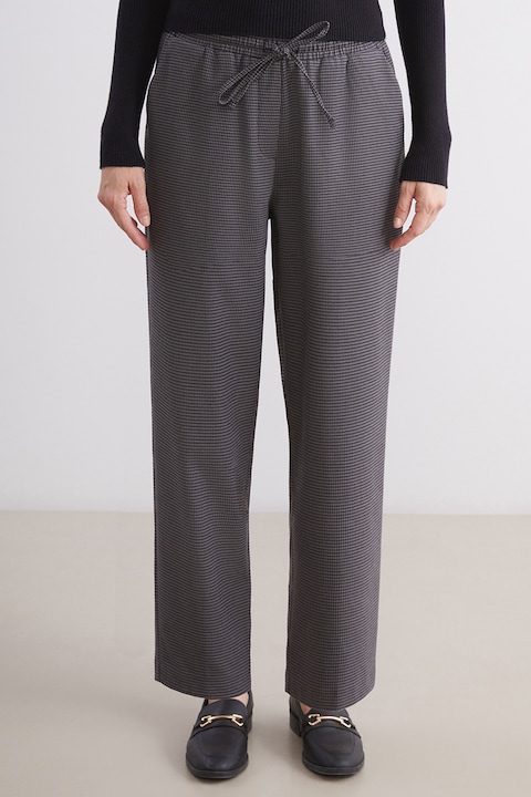 LC WAIKIKI, Pantaloni cu model houndstooth si talie ajustabila, Negru/Gri inchis