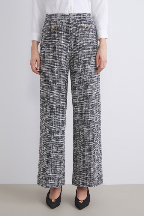 LC WAIKIKI, Pantaloni cu croiala ampla si talie inalta, Alb/Negru