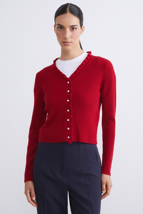 LC WAIKIKI, Cardigan din amestec de lana cu decolteu in V, Rosu vermillion