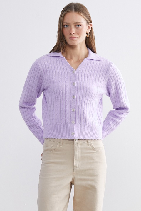 LC WAIKIKI, Cardigan cu model uni si guler clasic, Lila