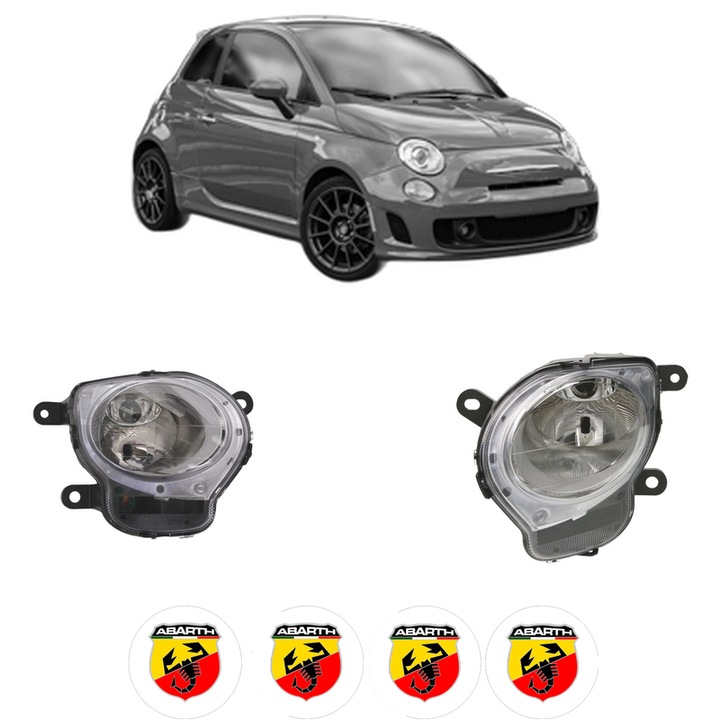 Set Faruri Stanga Dreapta Fata ABARTH 500 / 595 / 695 din 2008-2016, Auto, DEPO, 4x Stickere auto cu ABARTH