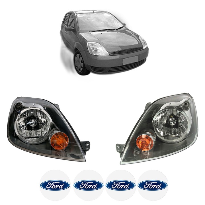 Set Faruri Stanga Dreapta Fata FORD FIESTA V (JH_, JD_) din 2001-2008, Auto, DEPO, 4x Stickere auto cu FORD