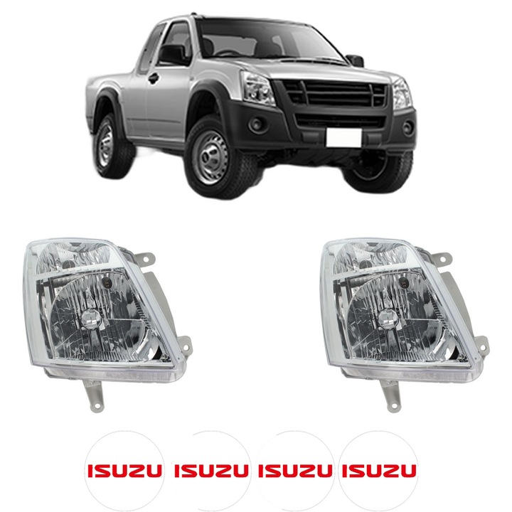 Set Faruri Stanga Dreapta Fata ISUZU D-MAX I (TFR, TFS) din 2002-2012, Auto, DEPO, 4x Stickere auto cu ISUZU