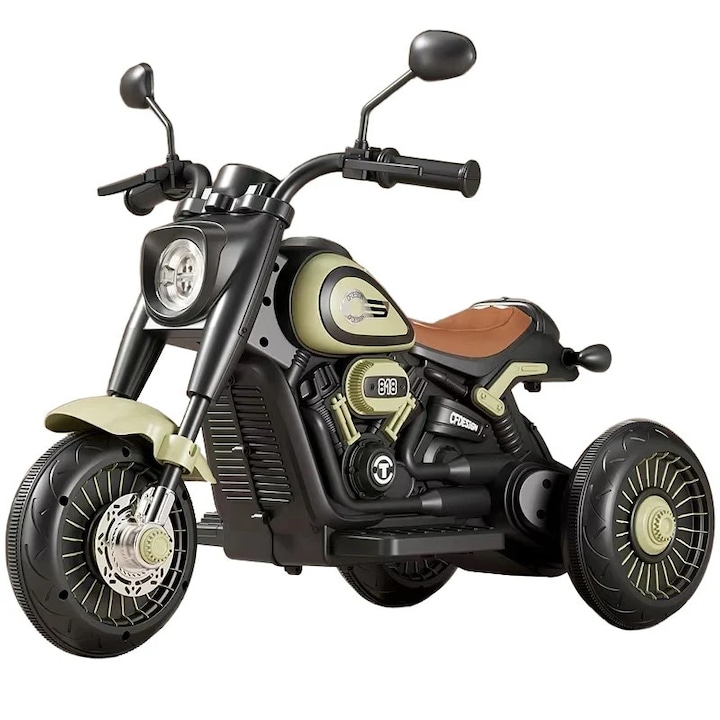 Elektromos gyermek motorkerékpár, Maison Elise, 2 motor, stabilitás, zöld-fekete, 80x60x42cm, 2-7 év