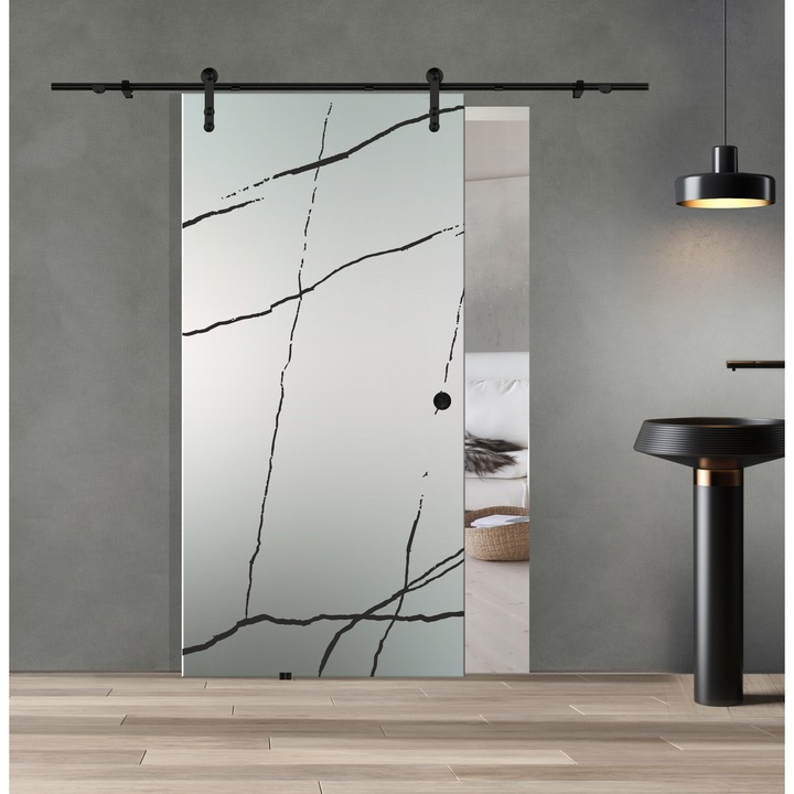 Usa culisanta Orion Black, model Marble negru, 90x216 cm, sticla 8 mm mata securizata, glisanta in ambele directii