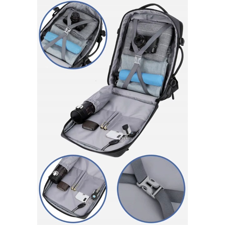 Rucsac Homedesign, Ryanair Wizzair, 40x25x20 cm, Pentru USB, Pentru Bagaj De Mână, Confortabil, Spațios, De Înaltă Calitate, Negru