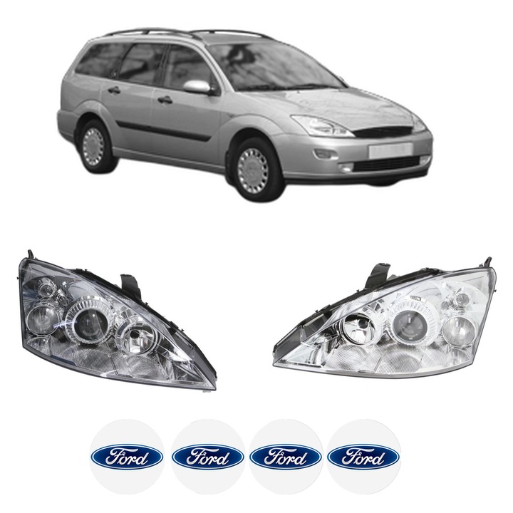 Set Faruri Stanga Dreapta Fata FORD FOCUS I Turnier (DNW) din 1999-2005, Auto, DEPO, 4x Stickere auto cu FORD