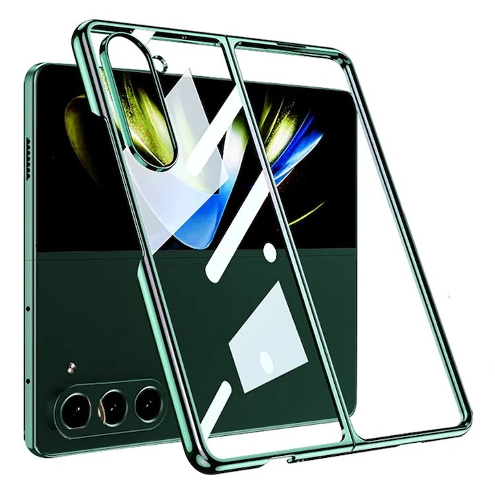 Husa Chrome pentru Samsung Galaxy Z Fold6, Plating Transparent, Silicon Ultra Subtire, GREEN Frame