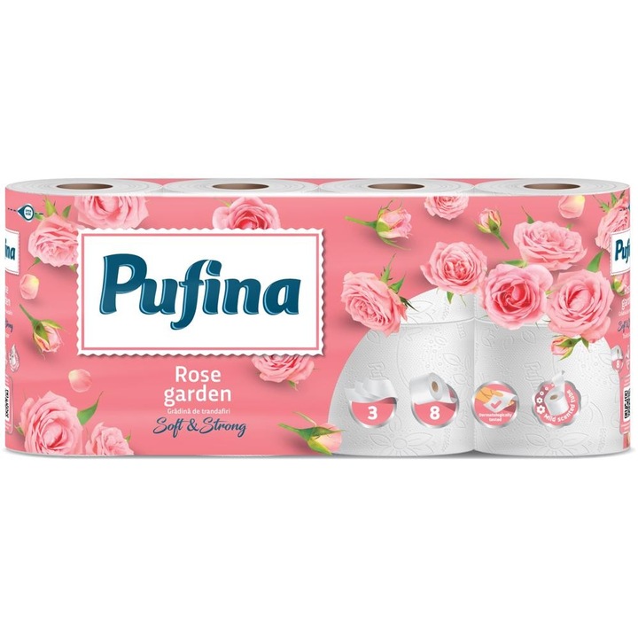 Set 2 x Hartie Igienica Lux, 3 Straturi, Trandafir, Pufina, 8 Role