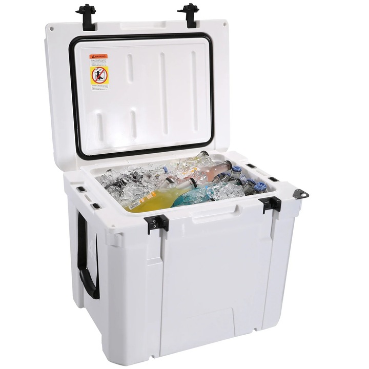 Lada frigorifica portabila izolata, capacitate 45 l, retinere ghetii, maner rezistent, alb