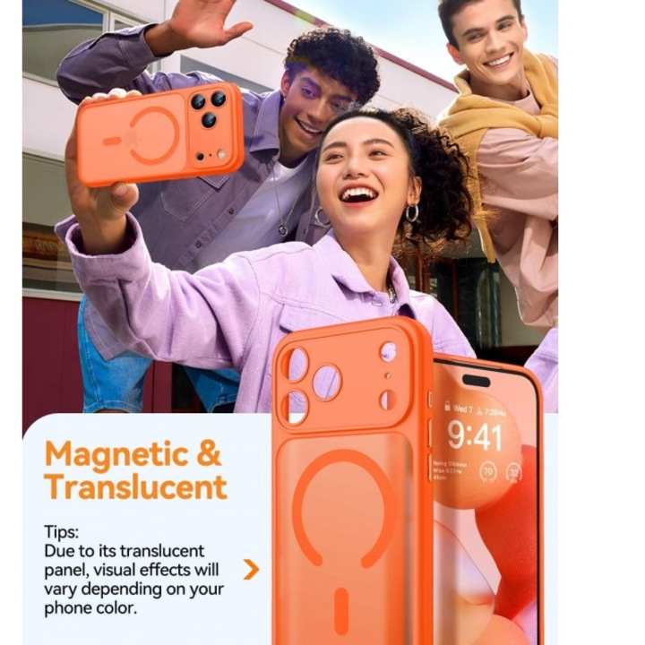Husa Upzz® Halo Pentru iPhone 17 Pro MAX, Magsafe, Protectie Camere si Colturi, Design Premium, Super Rezistenta, Orange