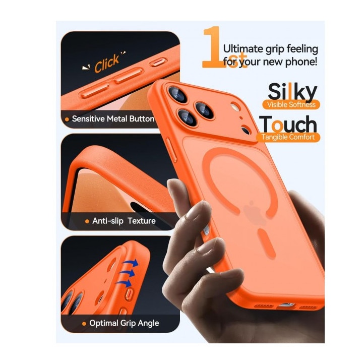 Husa Upzz® Halo Pentru iPhone 17 Pro MAX, Magsafe, Protectie Camere si Colturi, Design Premium, Super Rezistenta, Orange