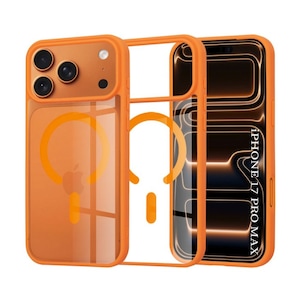 Husa Upzz® Magsafe Compatibila Cu iPhone 17 Pro Max, Spate Transparent, Rama Orange