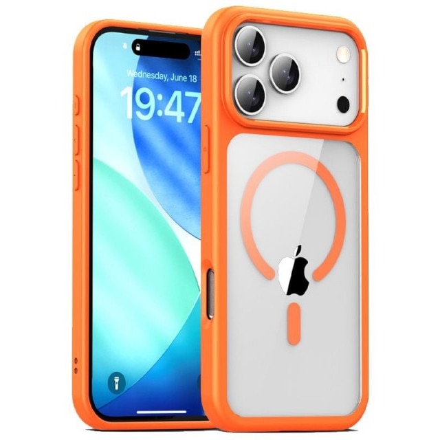 Husa Upzz® Magsafe Compatibila Cu iPhone 17 Pro, Spate Transparent, Rama Orange